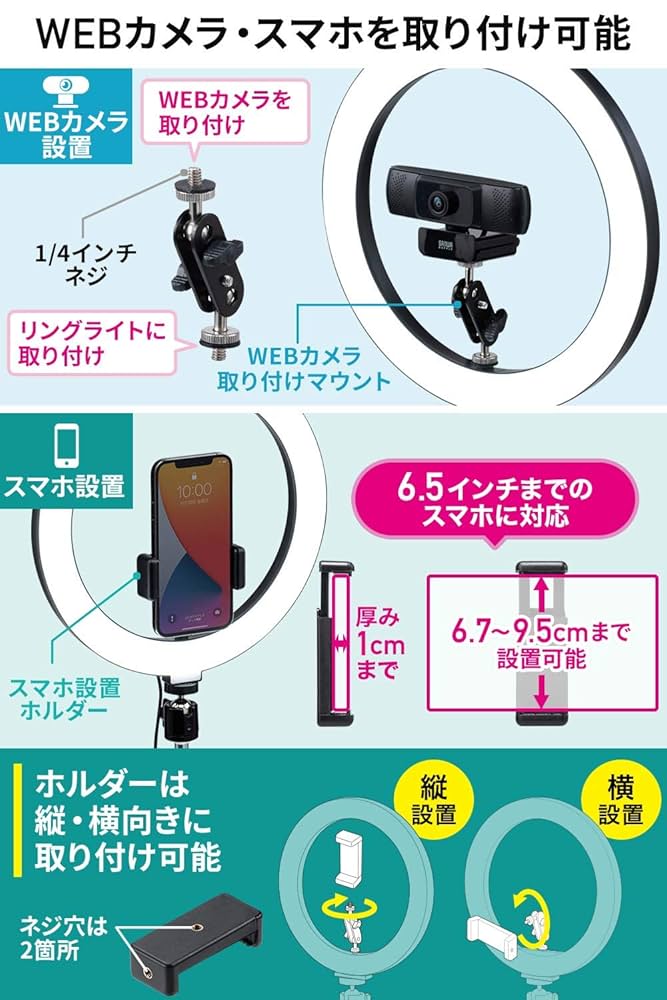 Amazon.co.jp: サンワダイレクト LEDリングライト 俯瞰撮影 WEB